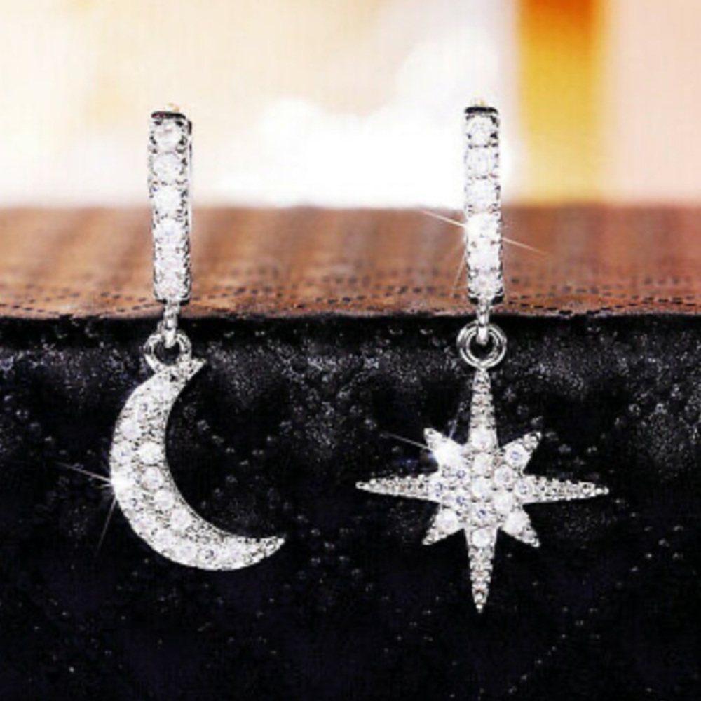 New 925 Sterling silver Moon Star Earrings - Picture 2 of 7